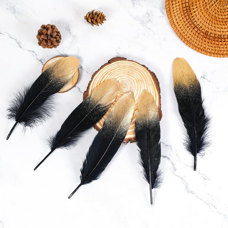 Larryhot Dipped Gold & Black Goose Feathers for Crafts - 6-8 inch 60 pcs Natural Feathers for Wedding Party Decorations,DIY Crafts and Clothing Accessories (Gold & Black) - Image 5